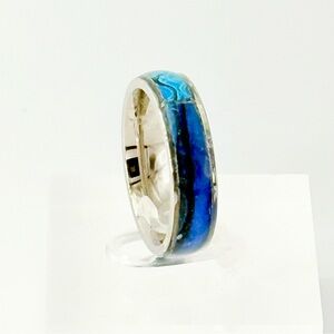 Elegant Blue and Silver Band size 9 #001
